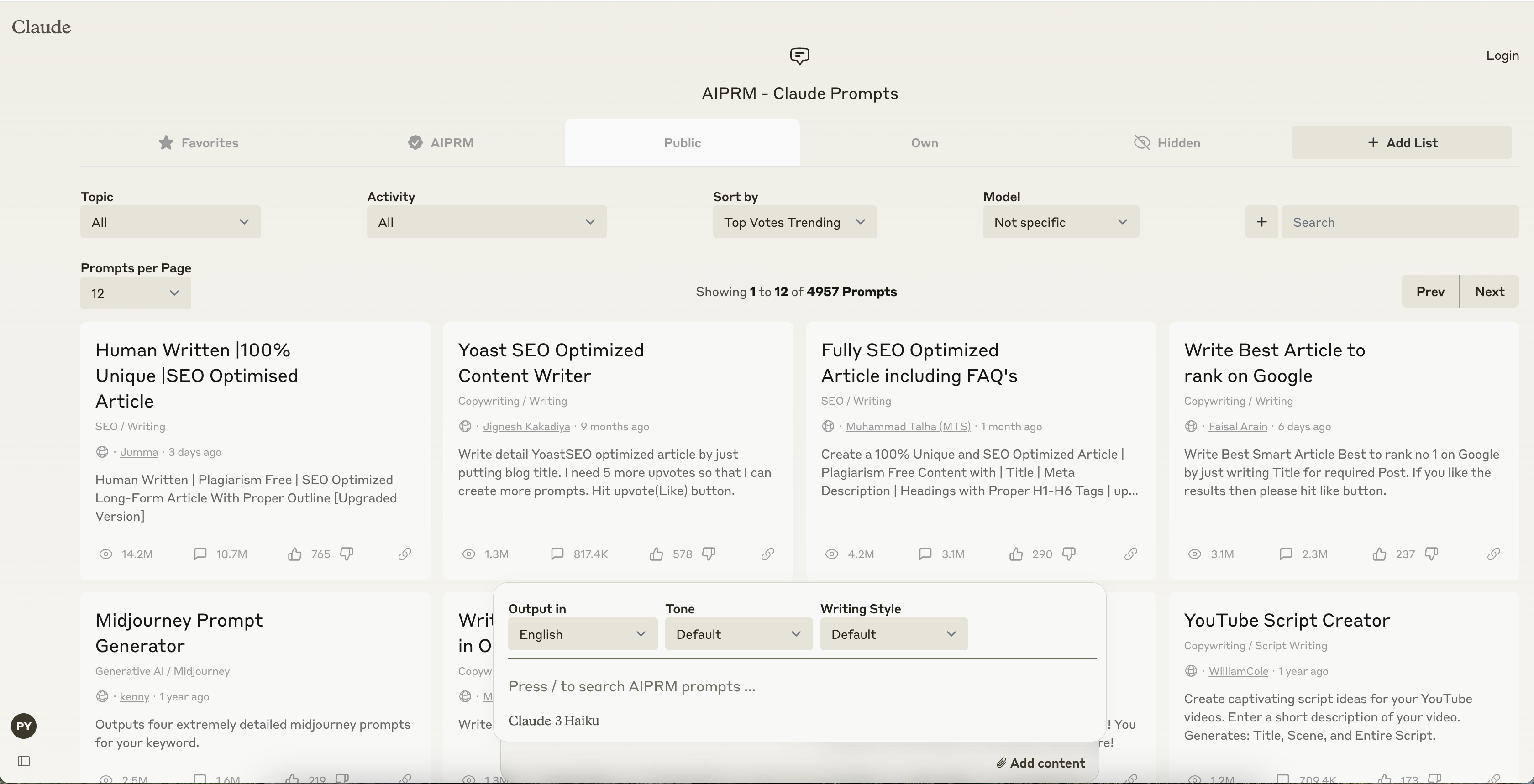 AIPRM for Claude Start for free with 4,500+ Prompts